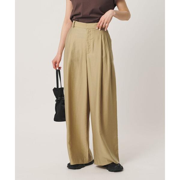 ワイドパンツ パンツ セルロースナイロン ツイル タック ワイドパンツ ウォッシャブル レディース