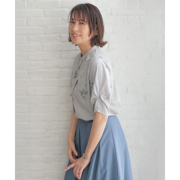ブラウス シャツ 「一枚で着映え」ストライプ×フラワープリント ブラウス レディース