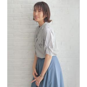 ブラウス シャツ 「一枚で着映え」ストライプ×フラワープリント ブラウス レディース