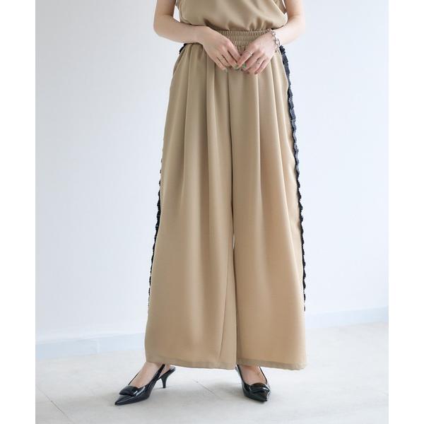 ワイドパンツ パンツ TRANOI. サテンサイドフリルパンツ レディース