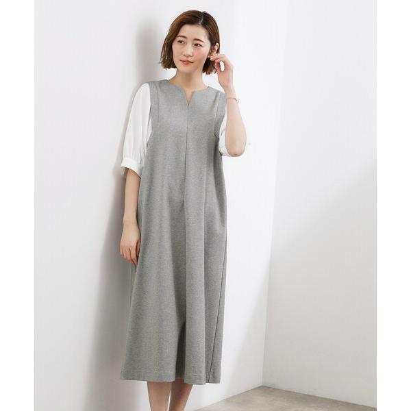 ワンピース 高評価！「体型カバー/洗える」袖布帛ポンチワンピース