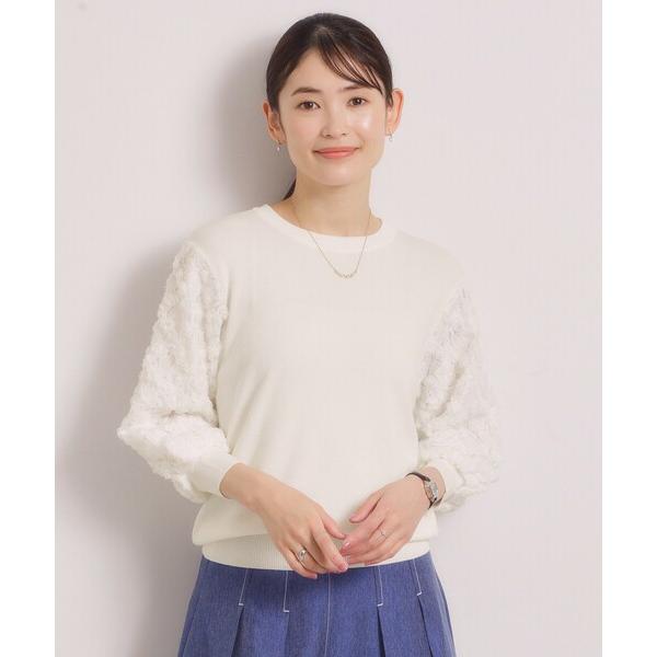 ニット セーター 「手洗い可」立体チュールレース袖ニット レディース