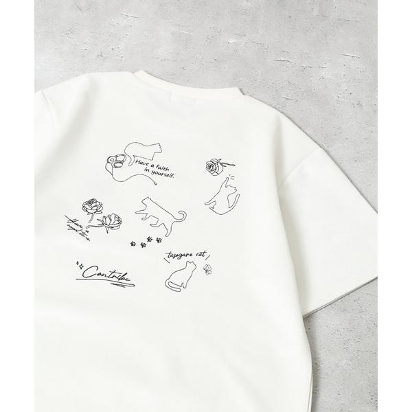 tシャツ スウェードタッチダンボール ネコバラ刺繍 半袖Ｔシャツ メンズ レディース