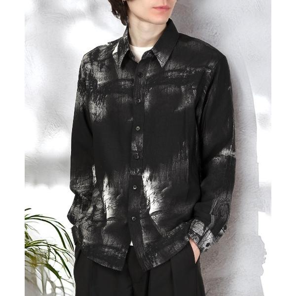 シャツ 梨地クレープ総柄プリント長袖シャツ メンズ レディース