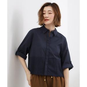 ブラウス シャツ レースドッキング ロールアップシャツ レディース