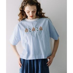 tシャツ 布帛使いサークルツリー刺繍Tee レディース