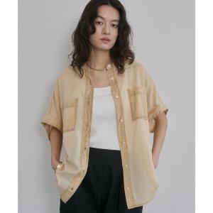 ブラウス シャツ アシッドウォッシュ コットン 半袖シャツ レディース