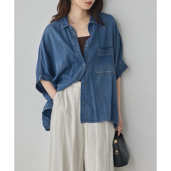 ブラウス シャツ シアーデニム オーバー半袖シャツ レディース
