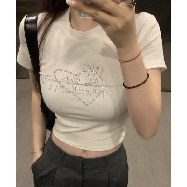 tシャツ ラインストーンチビT レディース
