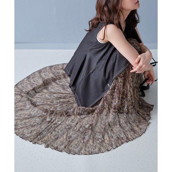 スカート ペイズリープリント クリンクルプリーツロングスカート