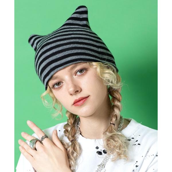ニット帽 ニットキャップ レディース an meets zakka ネコ耳２トーンボーダーサマーニッ...