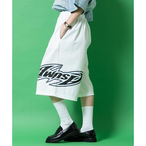 スウェットパンツ ジャージ a.p.o.v. アシンメトリービッググラフィックロゴポンチスウェットバ...