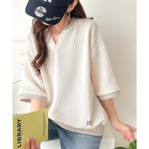 tシャツ 半袖 「JaVaジャバコラボ」今っぽさは、色でつくる。オーバーサイズ配色リブワッフルプルオーバー（半袖） レディース｜ZOZOTOWN Yahoo!店