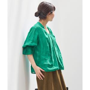 ブラウス シャツ ラミーネックギャザーブラウス レディース