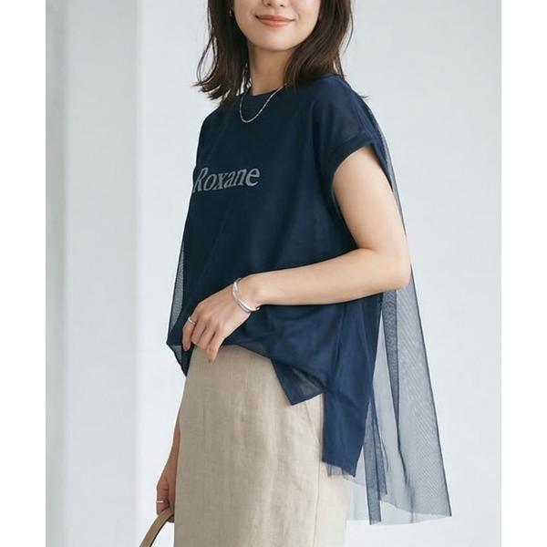 tシャツ 半袖 Roxane チュールレイヤードロゴTシャツ レディース フレンチスリーブ シアー切...