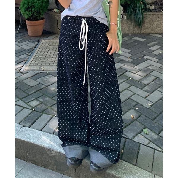 ワイドパンツ ジーンズ デニム デニムパンツ ストリングドットワイドデニム レディース