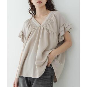 tシャツ シャーリングフリルスリーブプルオーバー レディース