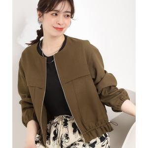 ブルゾン アウター 「S-LL」裾のフリルが大人かわいい　ドロストノーカラーブルゾン レディース