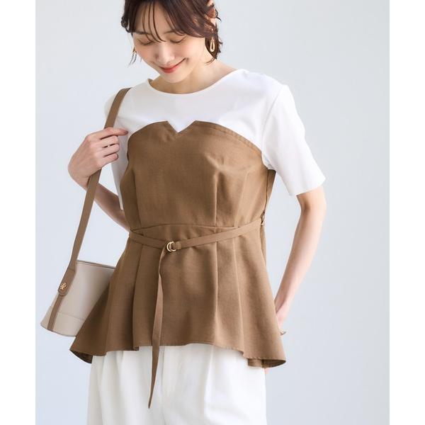 tシャツ 半袖 「ちゃんと+かわいい保証」エアリーリネンライク ドッキングカットトップス/UVケア ...