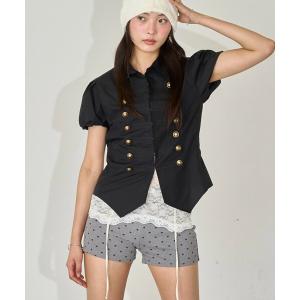 ブラウス シャツ ナポレオンパフスリブラウス レディース