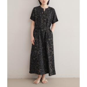 ワンピース 半袖 ブラッシュフラワーPT　Aラインワンピース