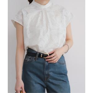 ブラウス シャツ 半袖 薄手綿ペイズリー刺繍　フレンチブラウス レディース