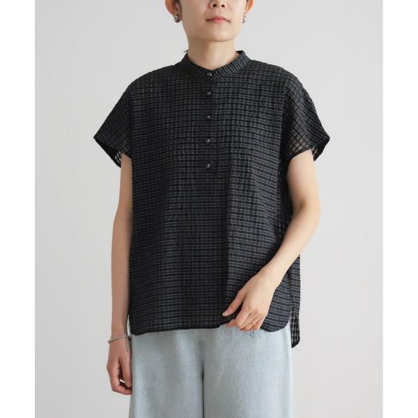 ブラウス シャツ 半袖 シズルチェック　スキッパーブラウス レディース