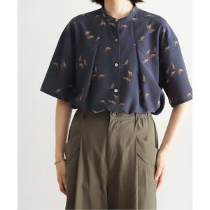 ブラウス シャツ 半袖 カンガルーPT　スタンドネックブラウス レディース