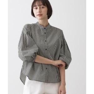 ブラウス シャツ 「洗える」バルーンスリーブバンドカラーシャツ レディース