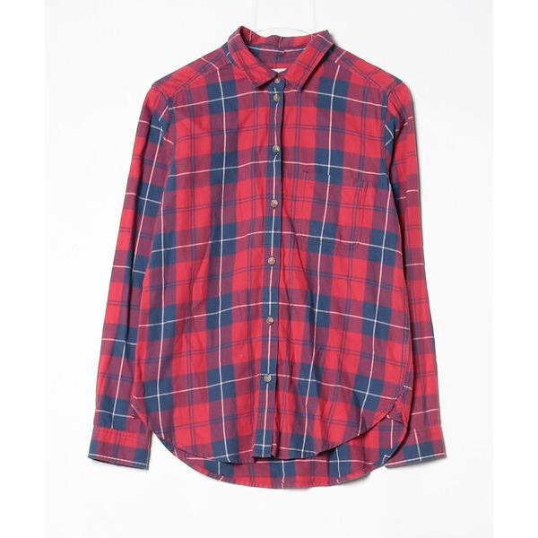 「American Eagle」 チェック柄長袖シャツ S レッド メンズ
