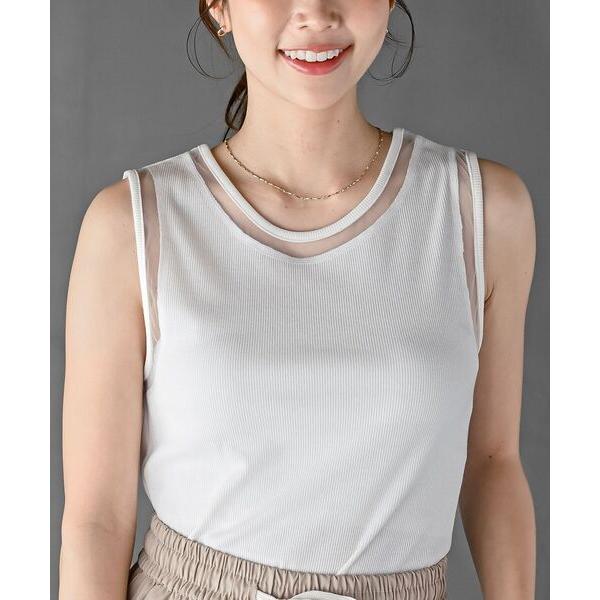 タンクトップ ノースリーブ ふちどりシアータンクトップ レディース
