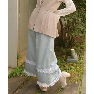 パンツ フリルレースワイドパンツ レディース