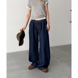 ワイドパンツ ジーンズ デニム デニムパンツ choice_cnl　タックデニムパンツ レディース メンズ