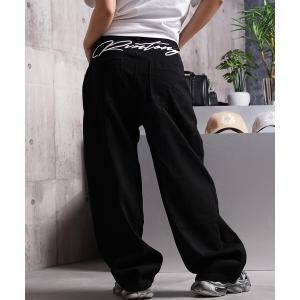 ジーンズ バック刺繍 デニムカーブパンツ / Back-Embroidered Curved-Leg Denim Pants メンズ レディース