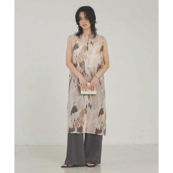 ブラウス シャツ シアープリントロングブラウス/きれいめ/夏服/春服/レイヤード/ロングシャツ レデ...