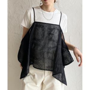 キャミソール 花柄 刺繍レース エンブロイダリー パッチワーク風 アシンメトリー ヘム キャミソール ビスチェ