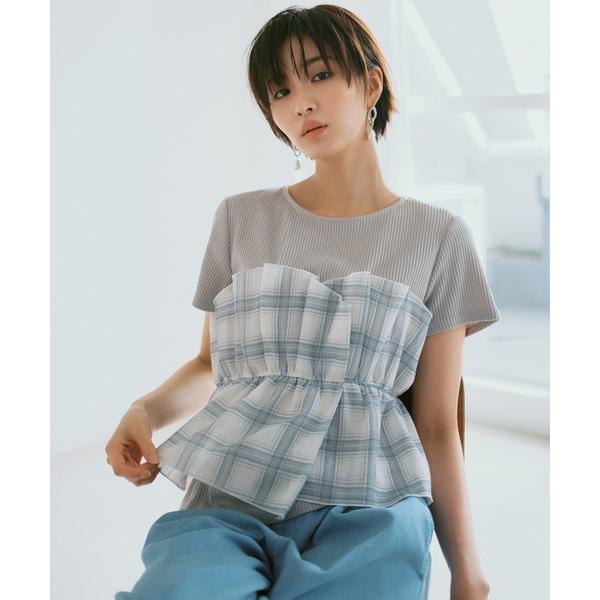 tシャツ チェック＆無地ビスチェドッキング半袖プルオーバー/イージーケア レディース