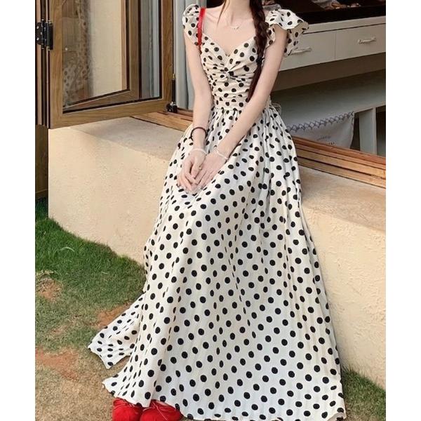 ワンピース ドットフリルロングワンピース