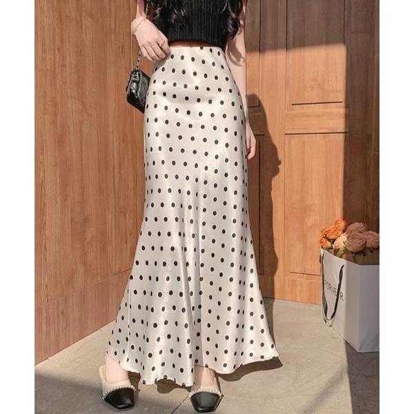 スカート ドットマーメイドサテンロングスカート