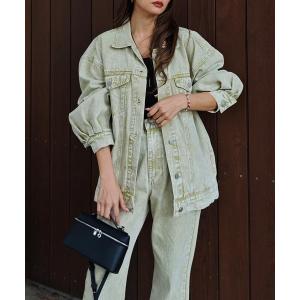 デニムジャケット gジャン ケミカルウォッシュカラーデニムジャケット レディース