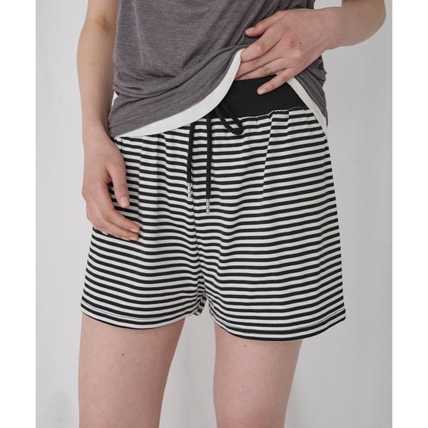 ワイドパンツ パンツ 「Unblend」ボーダーカット イージーショートパンツ レディース