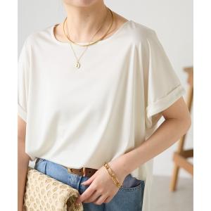 tシャツ スクエアネックストレッチサテンTシャツ レディース