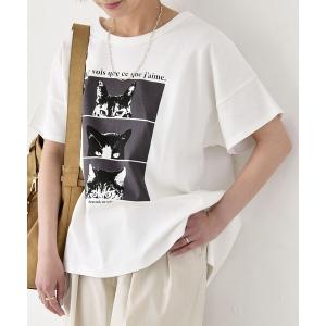 tシャツ quaranciel:「接触冷感/汗染み防止加工/洗濯機可能」CAT プリント TEE レディース