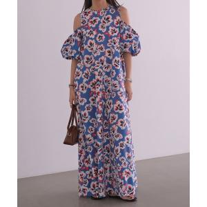 ワンピース コットンフラワーバルーンスリーブワンピース