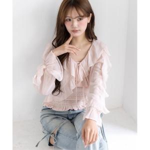 ブラウス シャツ ラメシアーフリルアンサンブル「骨格ウェーブ/シャーリング/フェミニン」 レディース