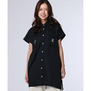 ブラウス シャツ 「WOMEN」シースルーストライプ ドロップショルダーシャツワンピース レディース メンズ