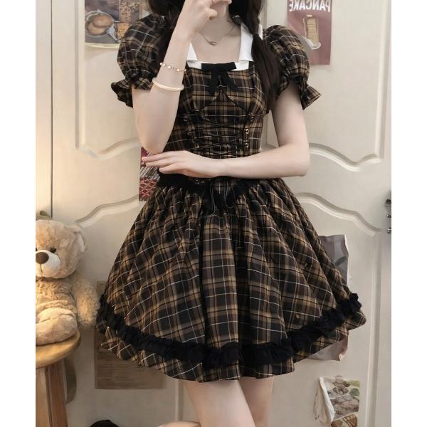 ワンピース 配色チェックミニワンピース