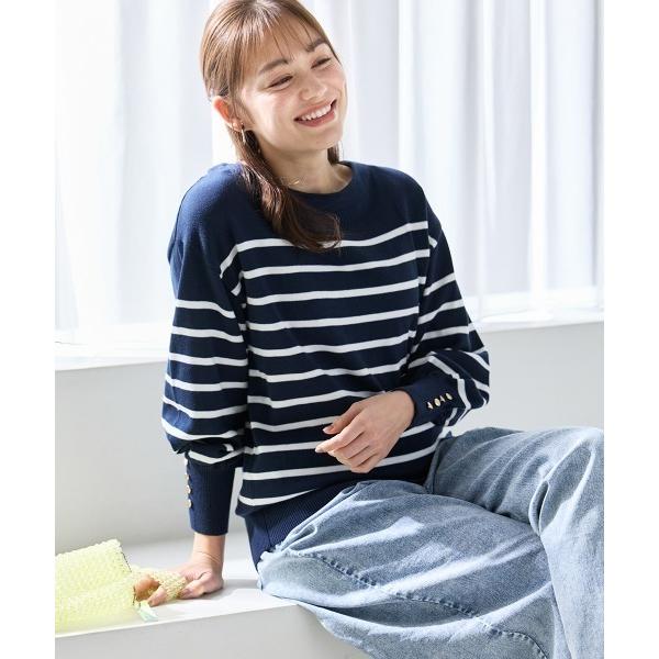 ニット セーター 「大きいサイズ」ゆるシルエット綿混ボーダーニットプルオーバー レディース