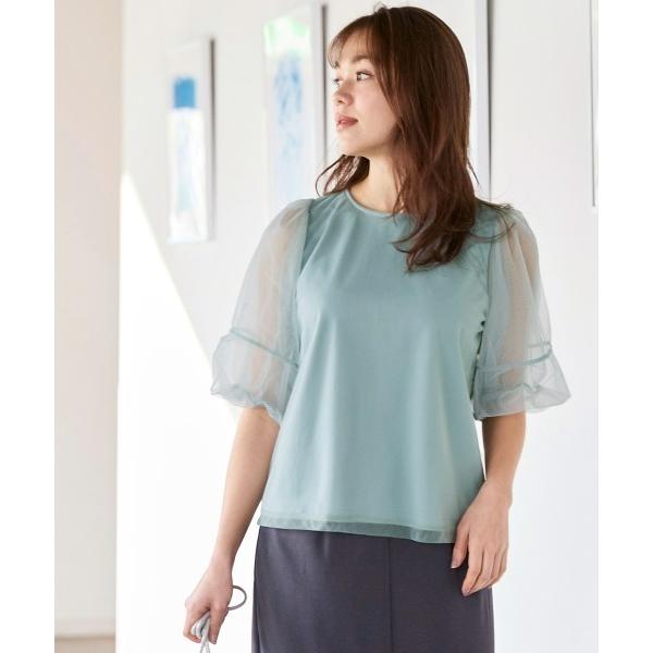 tシャツ 「大きいサイズ」シアーコンビカットソープルオーバー レディース