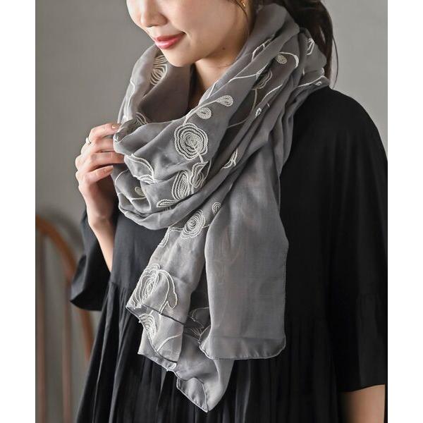 ストール マフラー フラワー刺繍大判ストール レディース